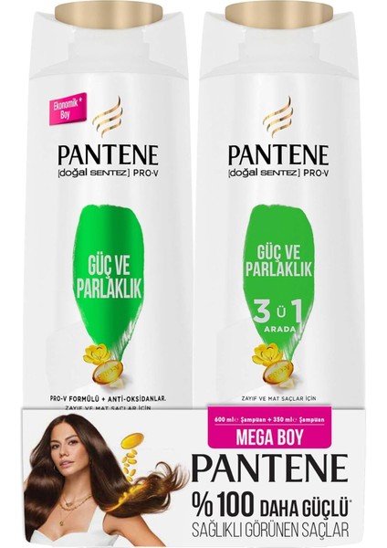 Doğal Sentez Güç ve Parlaklık 600 ml Şampuan ve 350 ml 3’ü 1 Arada Şampuan
