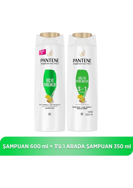 Doğal Sentez Güç ve Parlaklık 600 ml Şampuan ve 350 ml 3’ü 1 Arada Şampuan