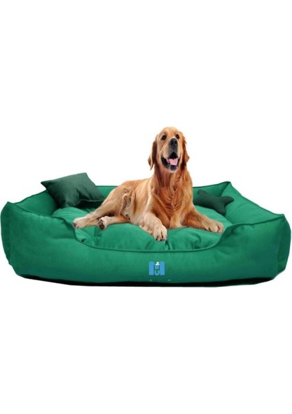 Su yeşili büyük yıkanabilir köpek yatağı, dayanıklı kumaş ve silikon dolgu ile konforlu