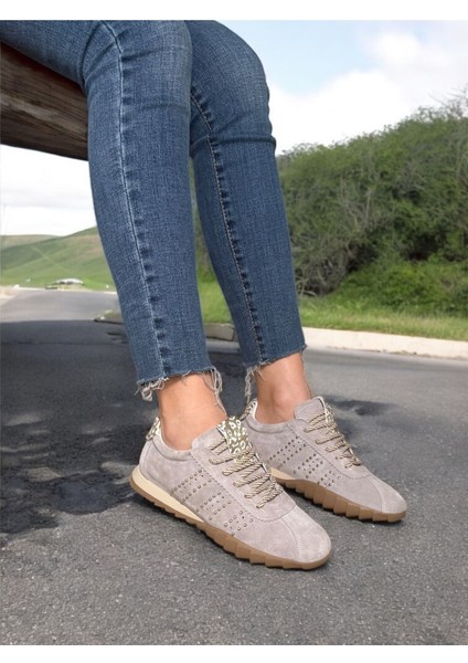Loreva Buz Gri Süet Troklu Hakiki Deri Fashion Kadın Sneaker