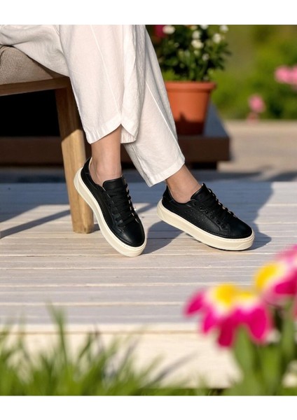 Ravella Hakiki Deri Basic Siyah Kadın Sneaker