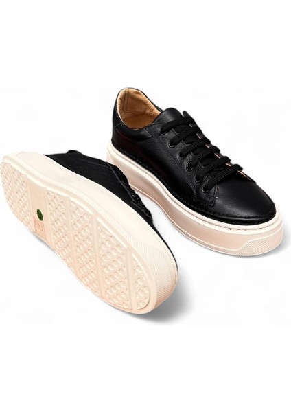 Ravella Hakiki Deri Basic Siyah Kadın Sneaker