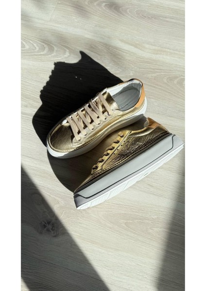 Ravella Hakiki Deri Basic Gold Kadın Sneaker