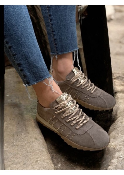 Loreva Vizon Süet Troklu Hakiki Deri Fashion Kadın Sneaker