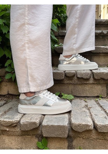 Celestıa Hakiki Deri Basic Gümüş Kadın Sneaker