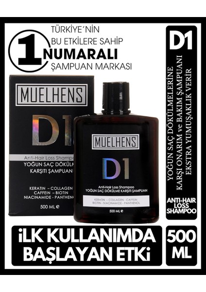 D1 Yoğun Saç Şampuan, Keratin, Kollajen, Kafein, Biotin, Niasinamid, Panthenol Içerir, 500 ml