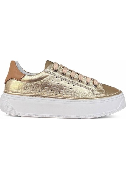 Ravella Hakiki Deri Basic Gold Kadın Sneaker