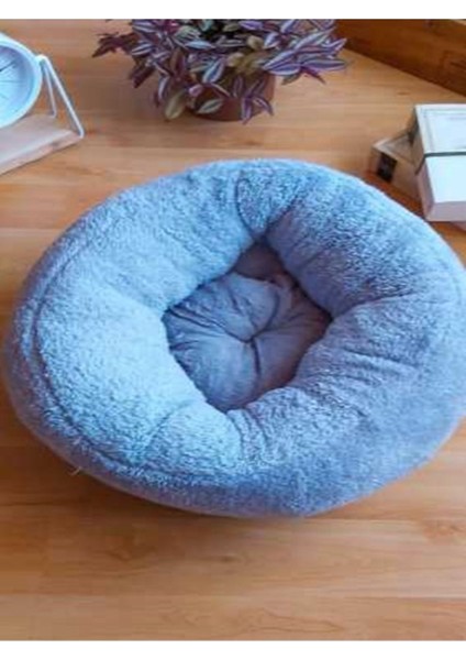 Ponchik Peluş Kedi Köpek Yatağı Mavi Simit Kedi