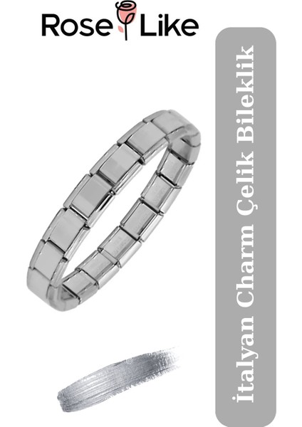 Italyan Charm Bileklik -Paslanmaz Çelik-Gümüş