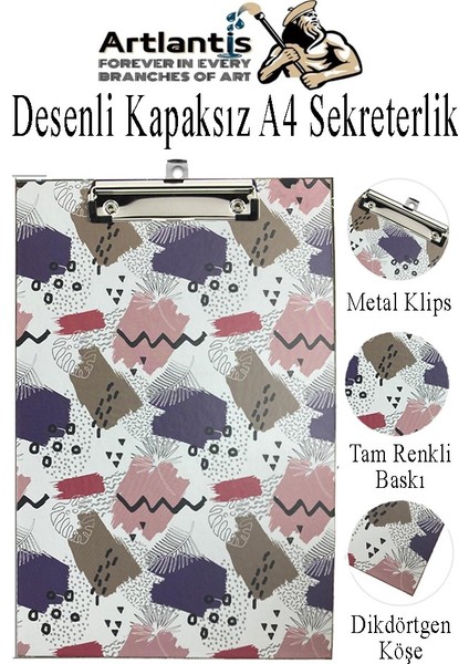 Desenli Sekreterlik Kapaksız A4 1 Adet Renkli A4 Kapaksız Sekreterlik Klipsli Metal Mekanizmalı 80 Yaprak Kapasiteli