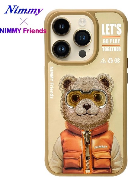 iPhone 15 Pro Max Uyumlu 3D Gözlük Fermuar Ayıcık Detaylı Nakış İşlemeli Kabartmalı Cool Cute Kılıf