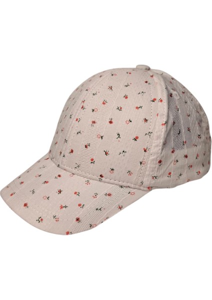 Spteks Kitti 1-3 Yaş Kız Bebek Krem Renk Çıtır Çiçek Desenli Yazlık Şapka
