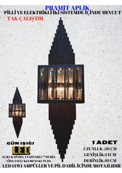 Modern siyah duvar aplik, pilli, led ampullü, metal materyal, şık tasarım fiyatları