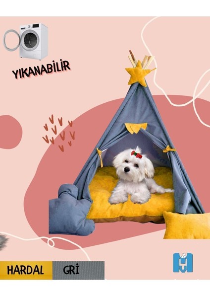 Küçük Irk Köpek ve Kedi Çadırı Yıkanabilir Soft Yırtılmaz Kumaş Doğal Ahşap