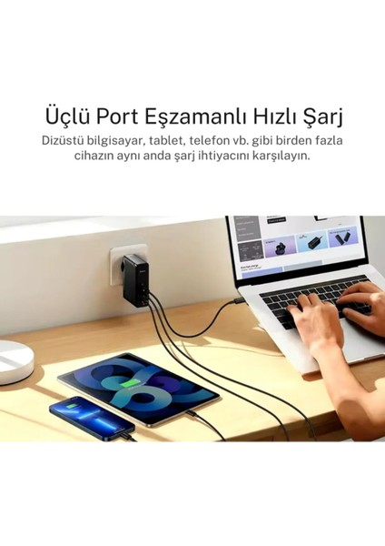 140W Şarj Adaptör Telefon Macbook Laptop Destekli 3 Type-C + 1 USB 140W Gan Turbo Hızlı Şarj