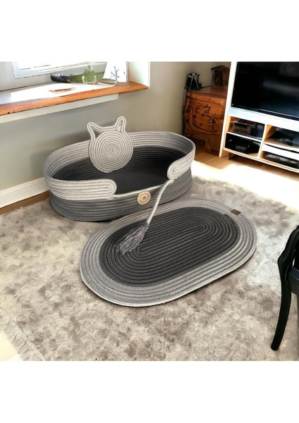 Modern hasır kedi köpek yatağı, şık ve rahat, gri renk, 30 cm.
