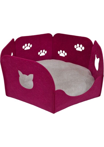 Kedi Yatağı Yuvası Evi Minderli Taşınabilir 3 mm Keçe Altıgen Tasarım (Yuva+Minder)