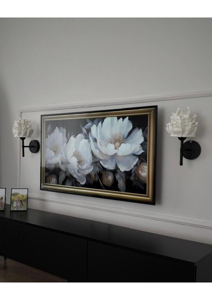 İki'li Beyaz Eva Gül Tasarım Kablosuz Pilli Aplik, Siyah Alt, 35 cm, Metal, E14 Duy Tipi fiyatları