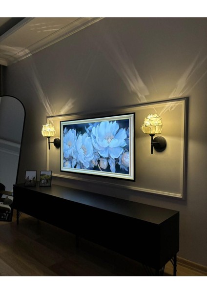 İki'li Beyaz Eva Gül Tasarım Kablosuz Pilli Aplik, Siyah Alt, 35 cm, Metal, E14 Duy Tipi modelleri