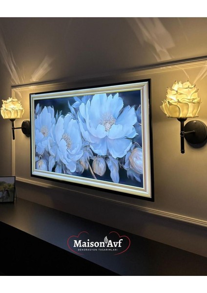 İki'li Beyaz Eva Gül Tasarım Kablosuz Pilli Aplik, Siyah Alt, 35 cm, Metal, E14 Duy Tipi fırsatları