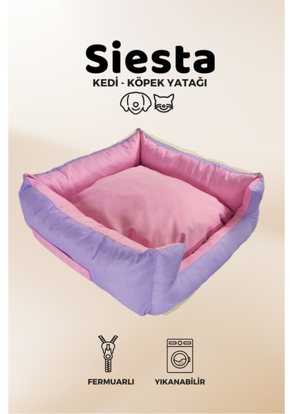 Mor ve pembe renkli, su ve tüy geçirmez, fermuarlı yastık yatak 55x60x23 cm