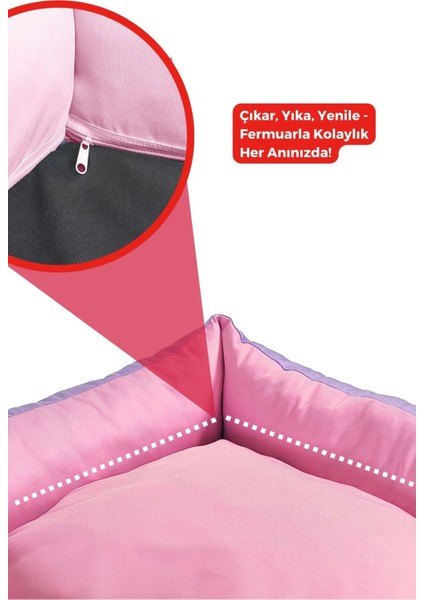 Mor ve pembe renkli, su ve tüy geçirmez, fermuarlı yastık yatak 55x60x23 cm fiyatları