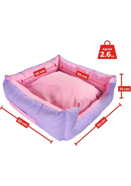 Mor ve pembe renkli, su ve tüy geçirmez, fermuarlı yastık yatak 55x60x23 cm modelleri