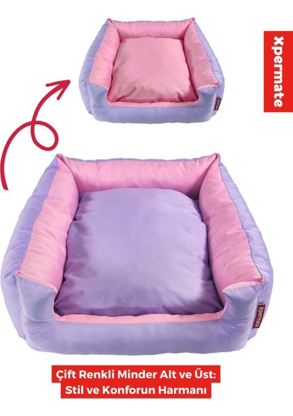 Mor ve pembe renkli, su ve tüy geçirmez, fermuarlı yastık yatak 55x60x23 cm indirimleri