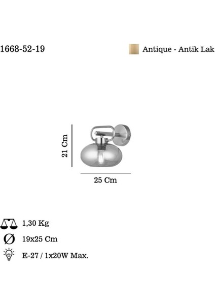 Rolan Antık Lak Aplık 1XE27