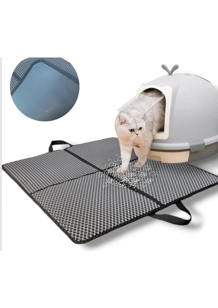 Geniş Kedi Tuvalet Paspası, deri taban, 70x60 cm, gri renk, ev yatağı tarzı, 3 cm yüksekliği