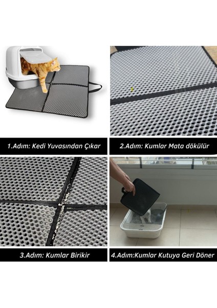 Geniş Kedi Tuvalet Paspası, deri taban, 70x60 cm, gri renk, ev yatağı tarzı, 3 cm yüksekliği
