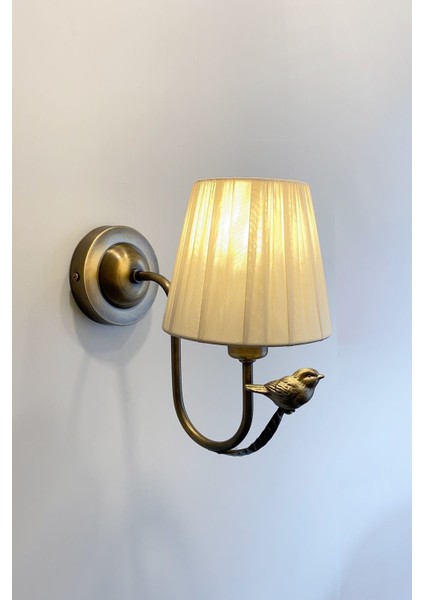 Şık kuş desenli antik tarz duvar aplikası, metal materyal, bej renk, E14 duy tipi fiyatları