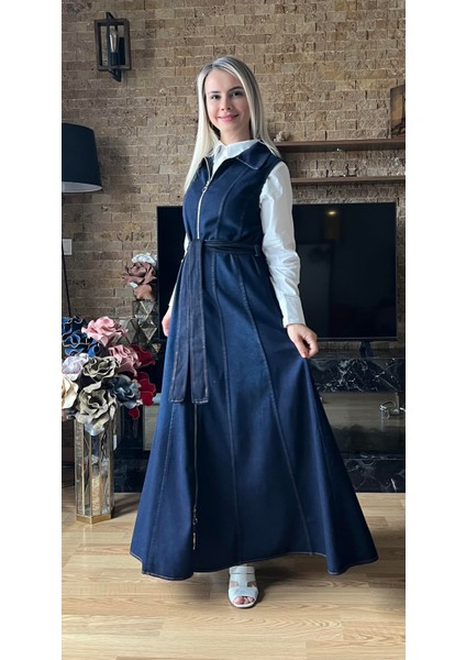 Kadın Kot Boydan Boya Fermuarlı Jile Elbise - Günlük ve Şık Tasarım Denim Elbise fiyatları