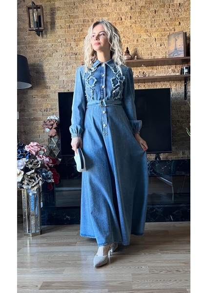 Tesettür Uyumlu Yazlık Denim Kot Elbise - Şık ve Rahat Tasarım