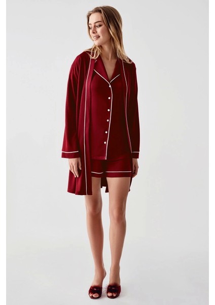 324 Kadın 4'lü Sabahlıklı Şorlu Pijama Takımı