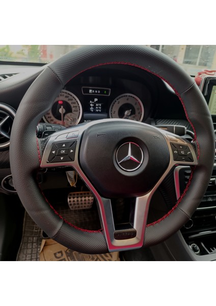 Dikişli Direksiyon Kılıfı Siyah Deri Noktalı Deri Kırmızı Dikişli Mercedes A180 (Fotodaki) Için fiyatları