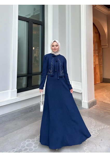 Taş Işlemeli Tasarım Ceket ve Jile Elbise Takım Tesettür Uyumlu Elbise Ceket Takım