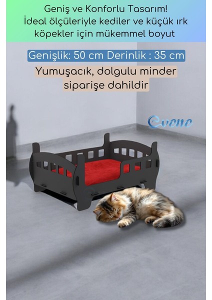 Şık ve konforlu büyük ahşap kedi yatağı, siyah renk, dekoratif tasarım fiyatları
