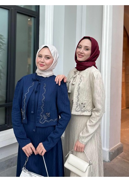 Taş Işlemeli Tasarım Ceket ve Jile Elbise Takım Tesettür Uyumlu Elbise Ceket Takım fiyatları