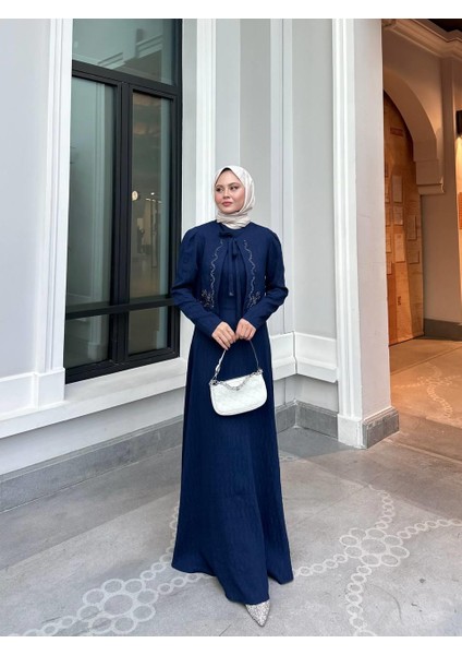 Taş Işlemeli Tasarım Ceket ve Jile Elbise Takım Tesettür Uyumlu Elbise Ceket Takım modelleri