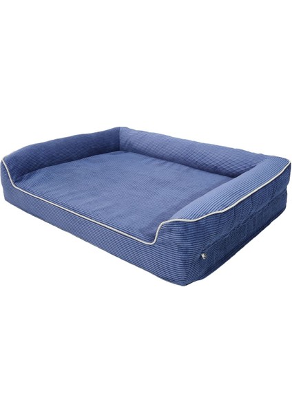 Yıkanabilir ve fermuarlı mavi köpek yatağı, kutu tasarımı, 2 yüksekliği, konforlu kullanım
