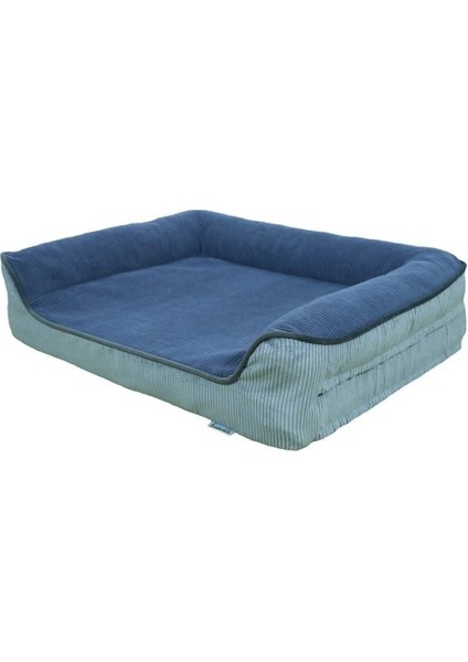 Yıkanabilir ve fermuarlı mavi köpek yatağı, kutu tasarımı, 2 yüksekliği, konforlu kullanım modelleri