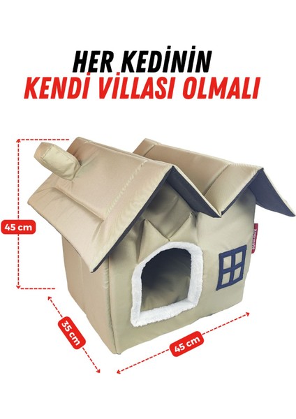 Şık bej kedi evi ve villası, konforlu yaşam alanı, 45 cm yükseklik, rahat tasarım fiyatları