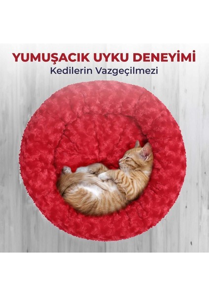 Kırmızı yuvarlak peluş yatak, 50x40x12 cm, yumuşak ve konforlu uyku alanı modelleri