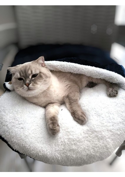 Yumuşak ve rahat kedi yatağı, lacivert ve beyaz renk seçenekleriyle konfor sağlar fiyatları