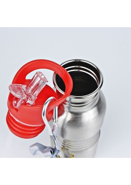 Paslanmaz Çelik Su Matara 500 ml, Gümüş ve Kırmızı Renkli, Sağlam ve Şık Tasarım