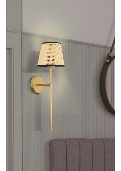 Modern Hasır Aplik, LED, pilli, kablosuz, altın ton, metal, G9, bej, 1 adet