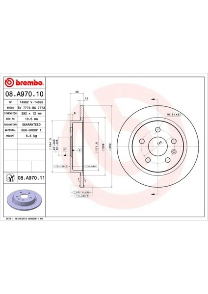 Arka Fren Aynası Insıgnıa A 08 Saab 9-5 YS3G 10 16 Jant 292X12X5DL Dolu