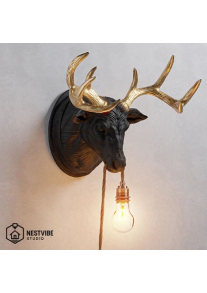 Modern siyah duvar lambası, reçine malzeme, E27 duy, ampul hediye