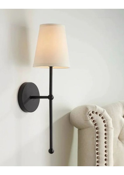 Şık Modern Duvar Aplik 2'li Siyah Metal Krem Abajur Seti, E27 Duy Tipi fiyatları